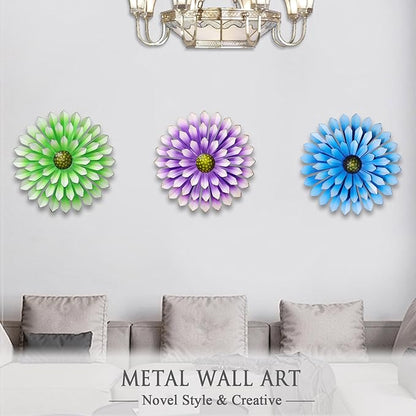 AHYS Metal Flowers Wall Decor Indoor Outdoor Metal Wall Art for Farmhouse Home Living Room Bedroom Bathroom Garden Decor – Blue