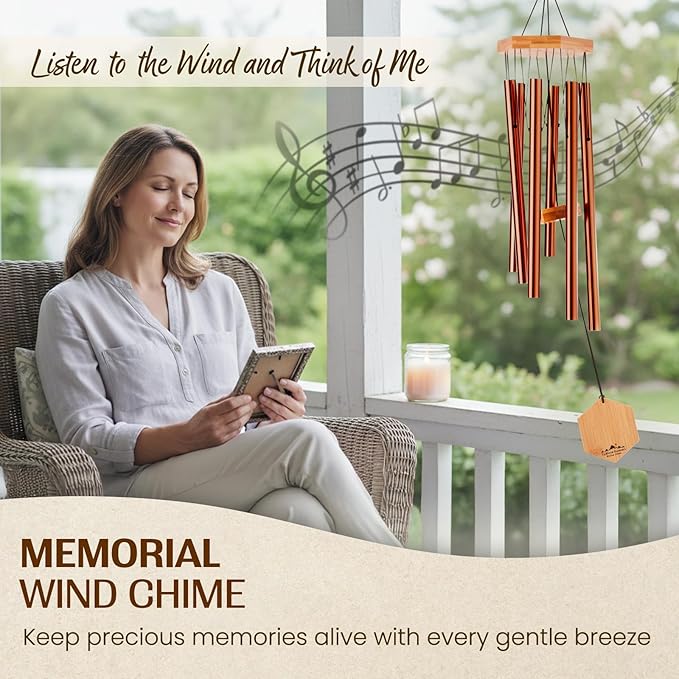 Red Deep Tone Wind Chime – Outdoor Sympathy & Memorial Gift for the Loss of a Loved One, Memorial Wind Chimes, Thoughtful Sympathy Gift for Bereavement and Remembrance. 29" Copper Red