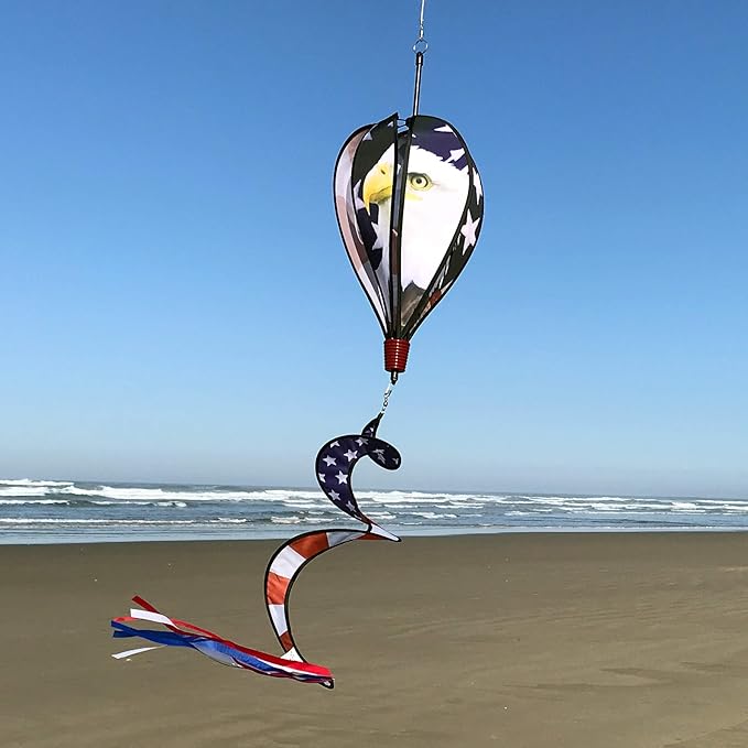 In the Breeze 0979 American Flag and Eagle Hot Air Balloon Spinner-Outdoor Hanging Decoration, Multi-Colored