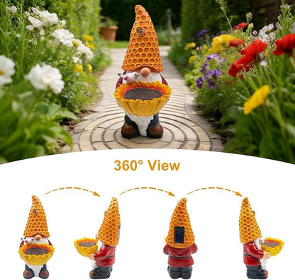 Solar Garden Gnome with LED Lights - Sunflower Garden Gnomes Outdoor, Gnomes Decorations for Yard, Patio, Lawn - Gift for Mom, Grandma, Gnome Gifts for Women, Garden Lovers