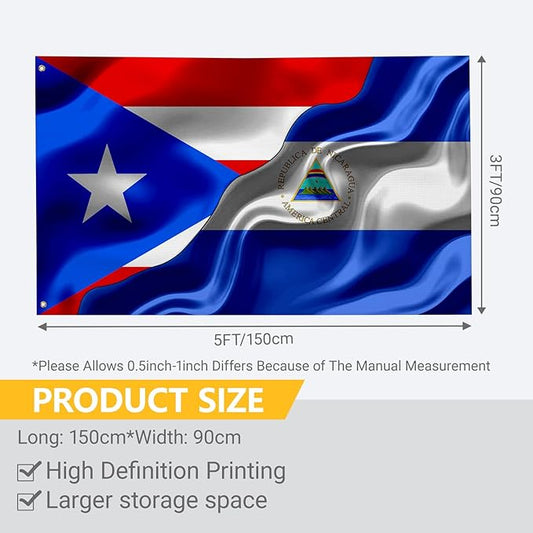 Puerto Rican Puerto Rico And Nicaraguan Nicaragua Flag 3x5 Ft Double-Sided Printed Indoor/Outdoor Polyester Fabric Decorative Banner With 2 Brass Grommets 3x5 Foot National Flags For Outside