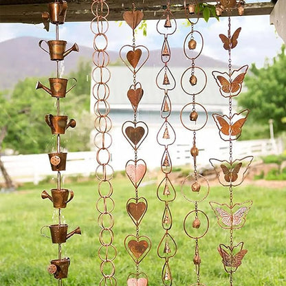 Hanging Rain Chains, Creative Kettle/Heart/Butterfly/Ring/Bell Style Link Rain Chain with Metal Chains for for Office Window Stone Wall Decorative Wall Art Ornaments (Heart Style)