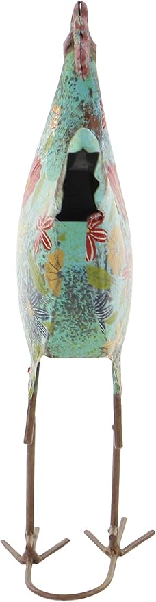Deco 79 Eclectic Metal Garden Chicken Sculpture, 10" L x 5" W x 17" H, Multi Colored/Blue (Pack of 6)