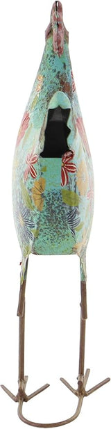 Deco 79 Metal Rooster Decorative Garden Sculpture Indoor Outdoor Distressed Standing Garden Statue with U Shaped Feet, Outdoor Sculpture 10" x 5" x 17", Green