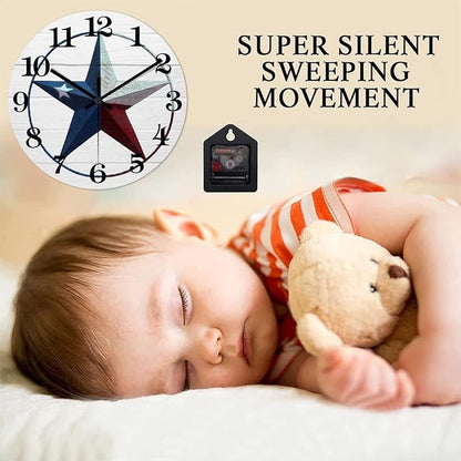 10 Inch Decorative Wall Clock Western Texas Star Vintage Farmhouse Wood Clock Silent Non-Ticking Battery Operated Rustic Wooden Analog Clock for Patio Office Living Room Decor Home Decor