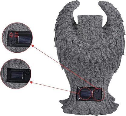 Grave Decorations for Cemetery，Heaven Angel Wing Cross, Graveyard Decoration, Vase with Solar LED Lamp, Resin Decorated Bereavement Statue, Gift in Memory of Relatives (Gray)