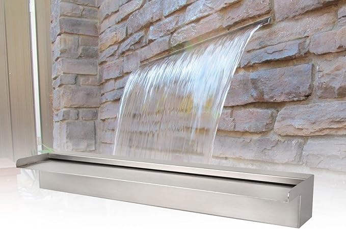 Pondo 24" Waterfall Pool Fountain, 304 Stainless Steel Pond Waterfall Spillway with Wider Water Flow Platform, Professional Spray for Sheer Descent Garden Outdoor