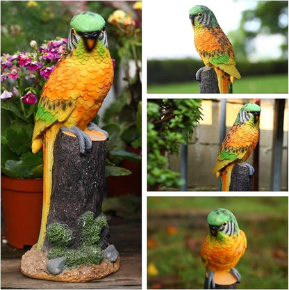 Macaw Parrot Garden Statue, 10.6" Hand-Painted Tropical Bird Figurine, Decorative Art Deco Accent for Patio and Home, Lifelike Design (Yellow)