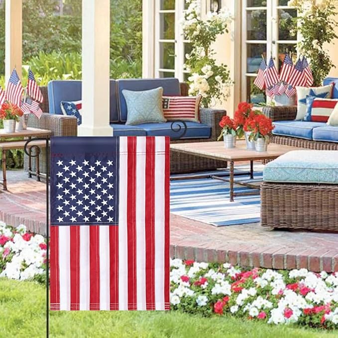 American Garden Flag 12 x 18 Inch,Embroidered Stars,Outdoor Durable Nylon,USA ResidentialYardGarden Decor,American Flag Garden Flag