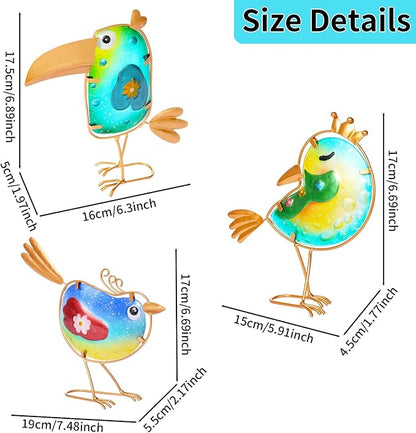 Stained Glass Bird Decor for Home, Metal Garden Decor for Outside, Spring Outdoor Art Decor for Garden, Patio, Porch and Front Yard, Home Blue Bird Figurines Decorations (3 PCS)