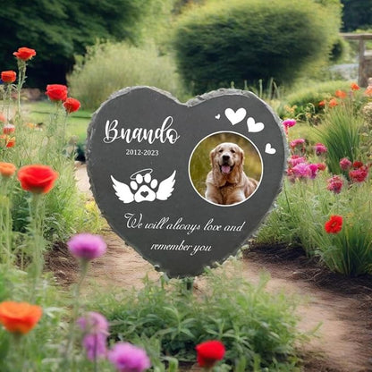 EBONY Personalized Pet Memorial Garden Stones for Dog or Cat Headstone Custom Pet Memorial Stone Customize with Name and Date Message Gift for Loss of Dog & Cat Lover (Heart)
