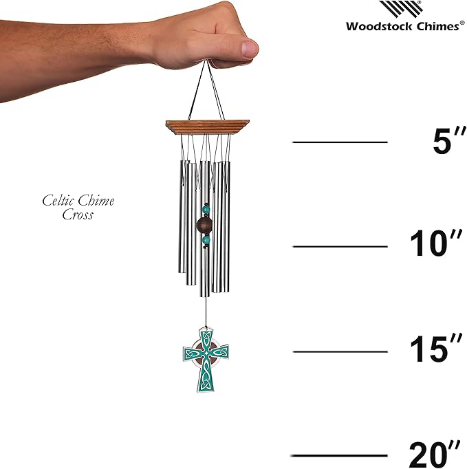 Woodstock Wind Chimes Garden Decor for Outside Outdoor Patio Décor, Front Porch Décor, 17" Woodstock Celtic Chime Celtic Cross Wind Chime, Inspirational Wind Chimes (WCCC)