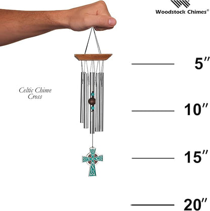 Woodstock Wind Chimes Garden Decor for Outside Outdoor Patio Décor, Front Porch Décor, 17" Woodstock Celtic Chime Celtic Cross Wind Chime, Inspirational Wind Chimes (WCCC)