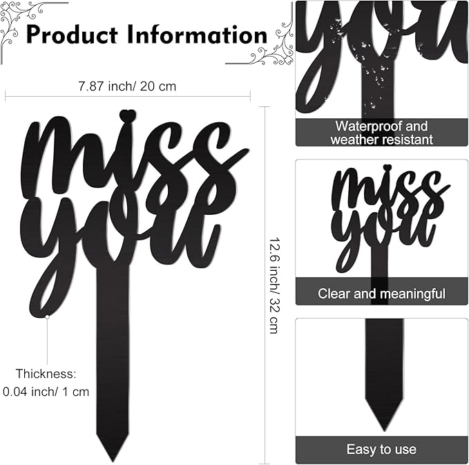 Fumete Cemetery Decorations for Grave, Miss You Memorial Grave Markers, Metal Memorial Stake Headstones Cemetery Plaque Garden Yard Outdoor Decoration for Mom Dad Friend(12.6 x 7.87 Inch)