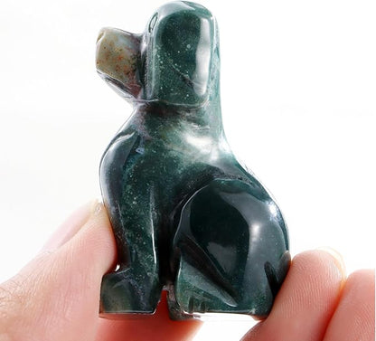 SMQ Ocean Jasper Crystal Dog Statues Home Decor Polished 2" Carved Gemstone Puppy Sculpture Healing Statue Animal Carvings Figurines Gifts