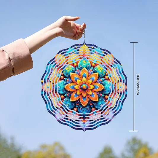 10 Inch Multicolor Mandala Wind Spinner, 3D Metal Hanging Kinetic Wind Rustproof Sculpture Gift for Garden Yard Balcony Window Porch Outdoor Decor, Women Mom Mothers Day