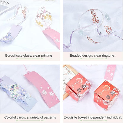 BENECREAT 2PCS Japanese Wind Chimes Pink & Purple Glass Wind Bells Handmade Pendants for Birthday Gift, Home Christmas Party Decorations