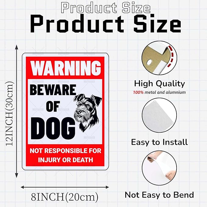 Beware of Dog Sign Schnauzer Metal Sign Warning Beware of Dog Signs for Fence Outdoor Farm Garden Gate Home Yard Decor 12x16 Inch