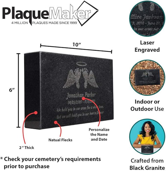 PlaqueMaker Black Granite Memorial Headstone Or Garden Memorial for Lost Infant or Child - Include You Personalized Text. Can be Used as a Sympathy Gift, Garden Stone or Grave Maker (10 x 6 x 2)