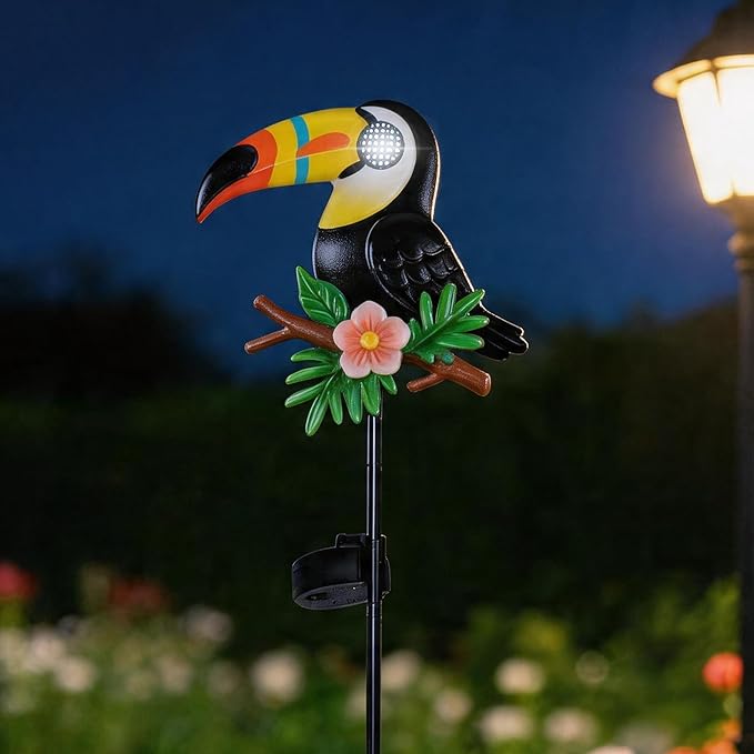 Romart Solar Stake Lights Outdoor Waterproof, Toucan Solar Garden Path Light with Rotating Light-Up Eyes, Decorative Yard Lawn Landscape Decor
