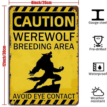 Werewolf Metal Tin Sign Werewolf Breeding Area Folklore Wall Art Decor for Home Farm Forest Garden Grassland Patio Outdoor 12x8 inch