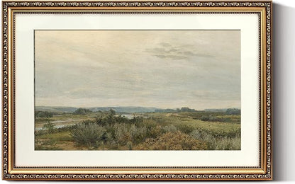 ARPEOTCY Vintage Gold Framed Large Wall Art, Nature Trees Landscape Rivers Retro Paintings, Canvas Prints Artwork with Antique Frame, Victorian Wall Picture Decor for Gallery Living Room 16x24 inch