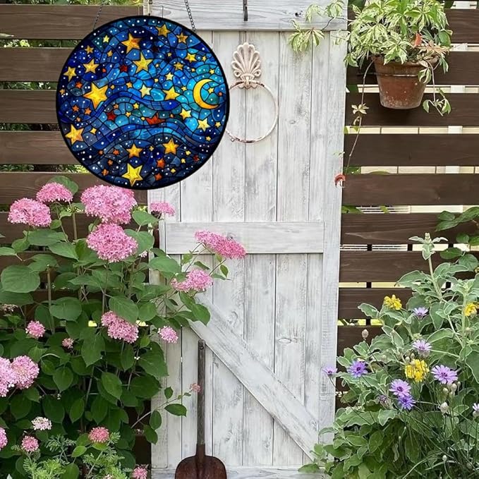 Suncatcher Starry Sky Stained Glass Suncatchers 7.87 Inch Stained Glass Ornament for Home Decor Indoor Wall Art for Mother Women Friends (Starry Sky, M)