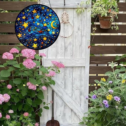 Suncatcher Starry Sky Stained Glass Suncatchers 7.87 Inch Stained Glass Ornament for Home Decor Indoor Wall Art for Mother Women Friends (Starry Sky, M)