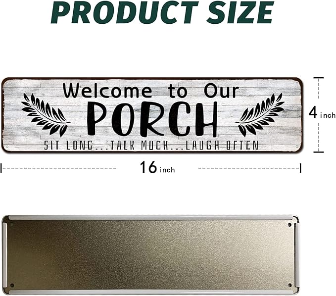 Welcome to Our Porch Sign, Aluminum Metal Wall Sign for Home, Bar, Farmhouse, 4"x16" Use Outdoor/Indoor