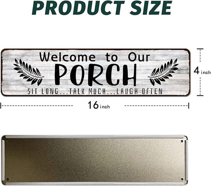 Welcome to Our Porch Sign, Aluminum Metal Wall Sign for Home, Bar, Farmhouse, 4"x16" Use Outdoor/Indoor