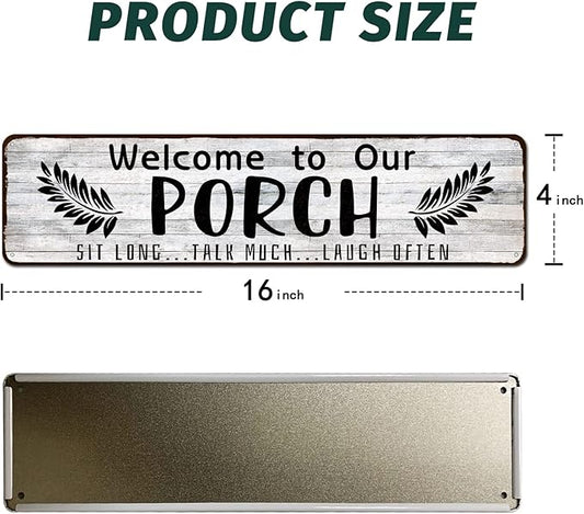 Welcome to Our Porch Sign, Aluminum Metal Wall Sign for Home, Bar, Farmhouse, 4"x16" Use Outdoor/Indoor