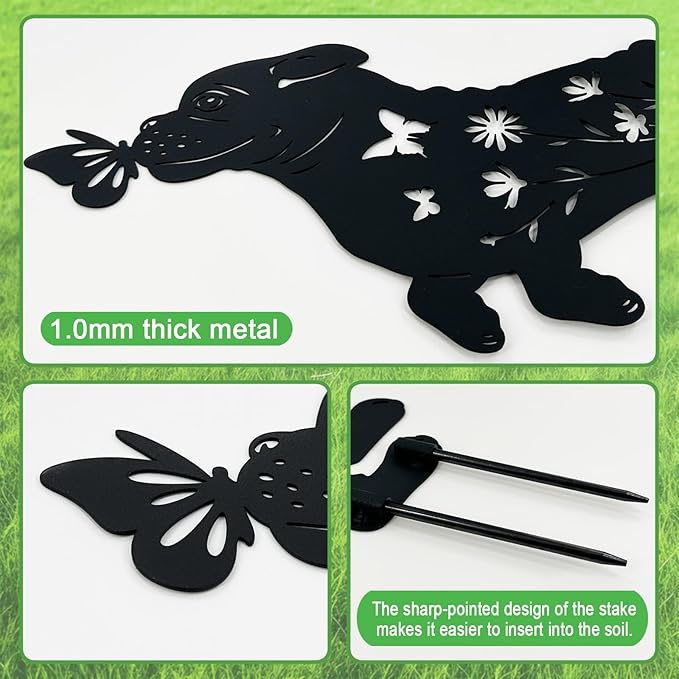 Metal French Bulldog Garden Decor for Outside,Black Dog Silhouette Decorative Yard Art for Outdoor Stakes,Lawn,Pathway,Gifts for Dog Lovers