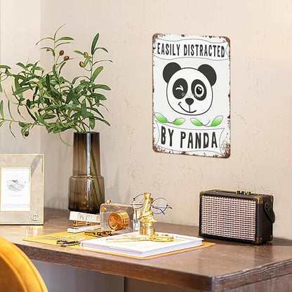 Vintage Metal Tin Sign Easily Distracted By Pandas 8x12 Inches Retro Wall Decor for Home,Garden,Patio,Office,Kitchen,Bedroom,Funny Quotes and Gothic Designs
