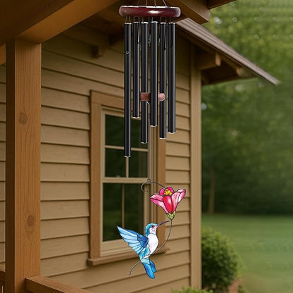 Personalized Metal Wind Chime Garden Sign, 40 Inch Outdoor Colorful Bird & Flower Memorial Decor, Yard Hanging Plaque for Patio Porch Lawn (JSTY368)