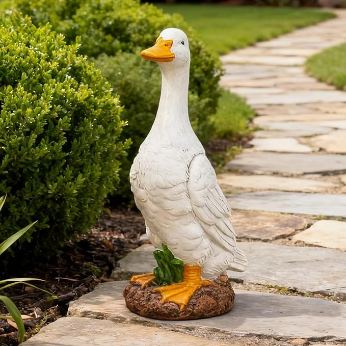 Porch Duck Statue Outdoor Decor,9.8''(H) Standing White Duck Garden Sculptures for Yard Lawn,Resin Animal Figurines Home Patio Art Decorations