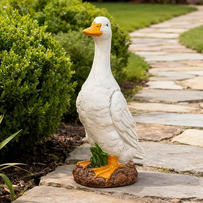 Porch Duck Statue Outdoor Decor,9.8''(H) Standing White Duck Garden Sculptures for Yard Lawn,Resin Animal Figurines Home Patio Art Decorations