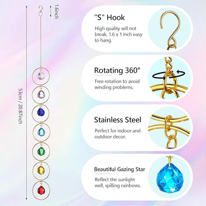 Thyle Healing Crystal Wind Chimes for Outside Window 7 Chakra Hanging Crystal Sun Catchers for Easter Indoor Outdoor Home Wall Decor Birthday Gifts(Classic Style)