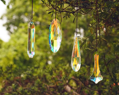 H&D HYALINE & DORA Crystal Suncatcher Hanging Prisms Pendant, Rainbow Chandelier Prisms Window Garden Decor Ornaments, Pack of 4