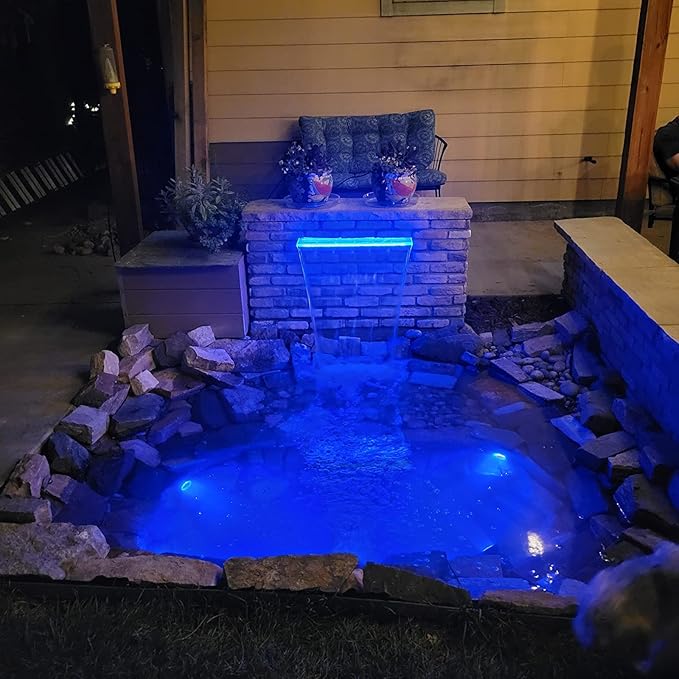 LONGRUN Waterfall Spillway Multi-Color LED Light Outdoor Pool Fountain, Acrylic Water Spillway Koi Pond Waterfalls Fountains Kit for Garden Koi Ponds Patio Swimming Pool Decoration-23.6"