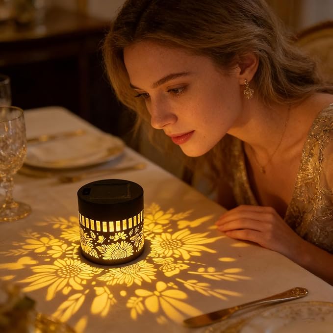 Decorative Solar Mandala Lights - Outdoor Metal Solar Powered Deck Step Wall Lights, Mandala Theme Waterproof Fence Mini Light for Garden Post Patio Backyard Yard Decor (Sunflower, Yellow)
