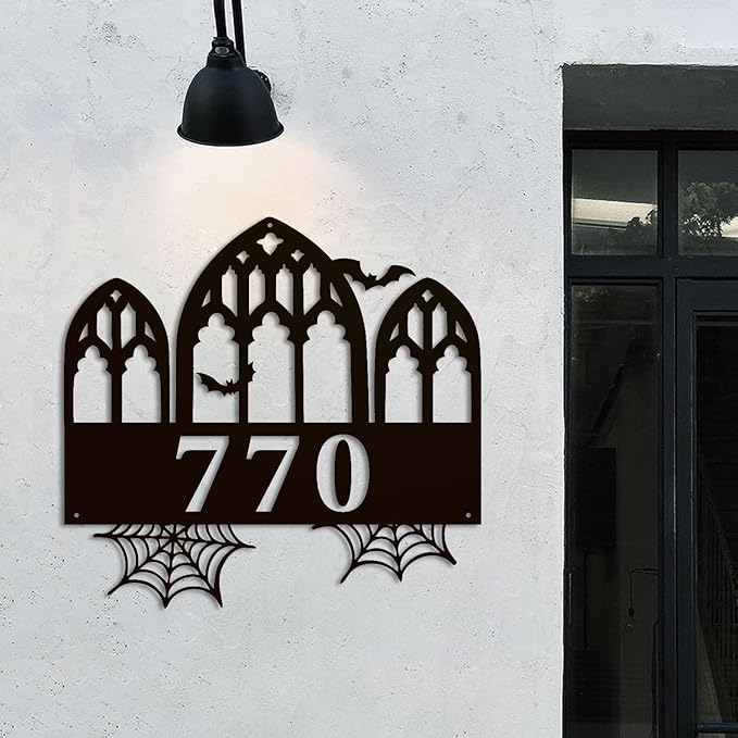 Personalized Gothic House Number metal Signs,Custom Address Number Metal Wall Art Decor,Black Plaques Outdoor wall Decorative Signage,Shed(8-30 Inches) (Castle A)