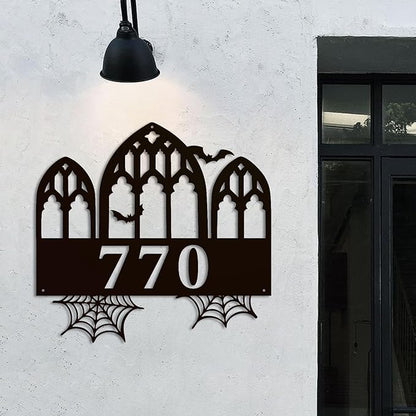 Personalized Gothic House Number metal Signs,Custom Address Number Metal Wall Art Decor,Black Plaques Outdoor wall Decorative Signage,Shed(8-30 Inches) (Castle A)