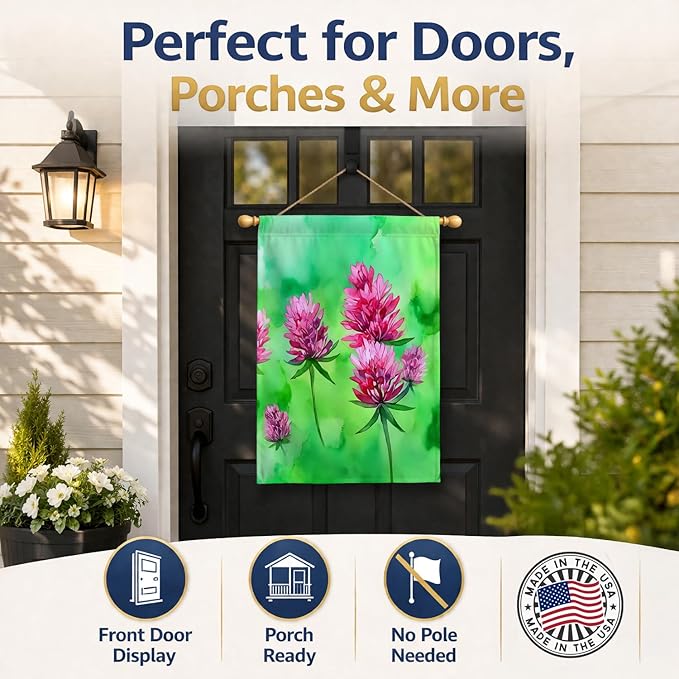 Caroline's Treasures Vermont Red Clover in Watercolor House Flag Large Porch Sleeve Pole Decorative Outside Yard Banner Artwork Wall Hanging, Polyester, House Size, Multicolor