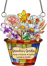 Personalized Grandmas Garden Stained Glass Acrylic Suncatchers, Custom Name Birth Month Flowers Window Hanging Ornament, Mothers Day Christmas Birthday Gifts for Grandma Mom Nana Mimi (Style 07)