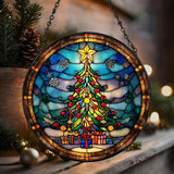 Christmas Tree Presents Star Acrylic Suncatcher Stained Glass Effect Window Car Hanging Christmas Ornament Indoor Outdoor Decor Garden Sun Catcher Panel for Women Mom Grandma