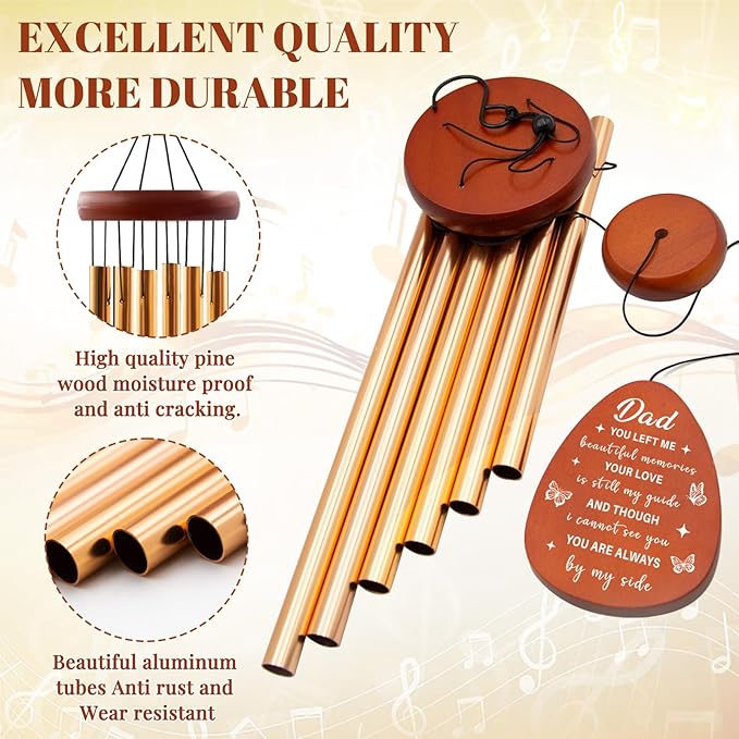 Wazzio Memorial Sympathy Gifts for Loss of Dad, Memorial Wind Chimes for Loss of Father, in Memory of Father Sympathy Gifts for Christmas Fathers Day for Garden Home Outdoors
