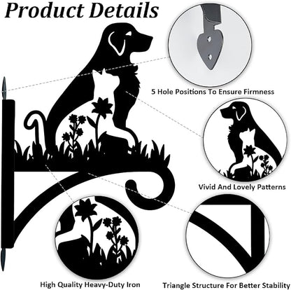 Dog Plant Hanger Bracket Iron Plant Brackets 10.6 x 13.9 Inch Black Flower Cat Dog Silhouette Indoor Outdoor Decorative Basket Wall Mounted Hanging Hooks for Porch Garden Wind Chime Lantern