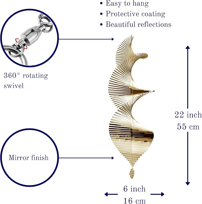 Giant 22 Inch Helix Wind Spinner Metal Garden Spinners Outdoor Garden Art for Backyard Outdoor Hanging Decor and Spinners for Yard and Garden Ornaments 3D Shape (White Gold Helix)