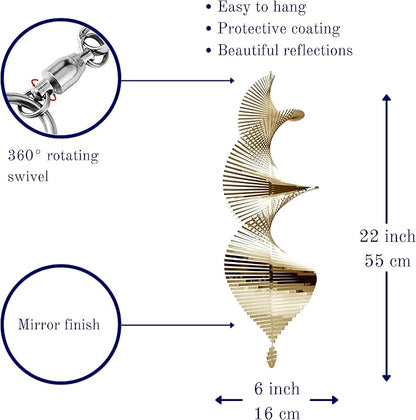 Giant 22 Inch Helix Wind Spinner Metal Garden Spinners Outdoor Garden Art for Backyard Outdoor Hanging Decor and Spinners for Yard and Garden Ornaments 3D Shape (White Gold Helix)