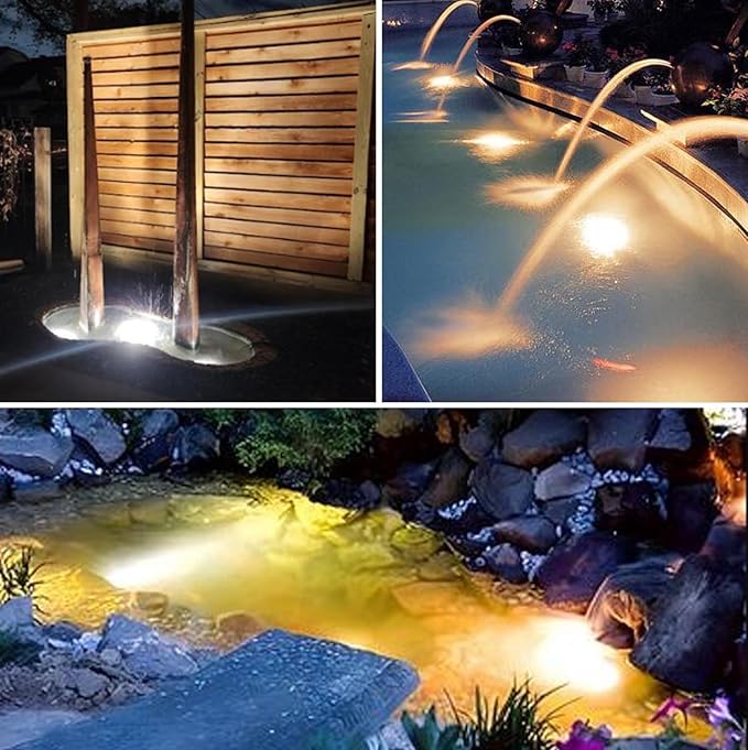 Warm White Pond Lights, 2500K Underwater Pond Light IP68 Waterproof Submersible Fountain Lights for Pond Fountain Waterfall - 2 Lights